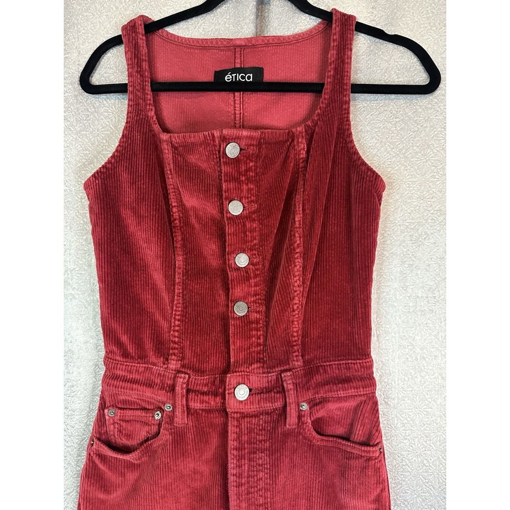 ETICA Size XS Ivy Crop Flare Oxblood Corduroy Sleeveless Jumpsuit 97% Cotton